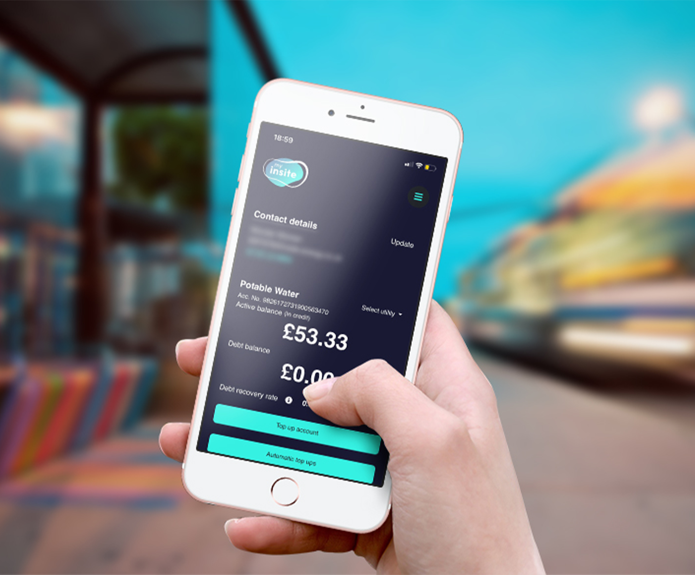 Phone showing 'my insite' home screen